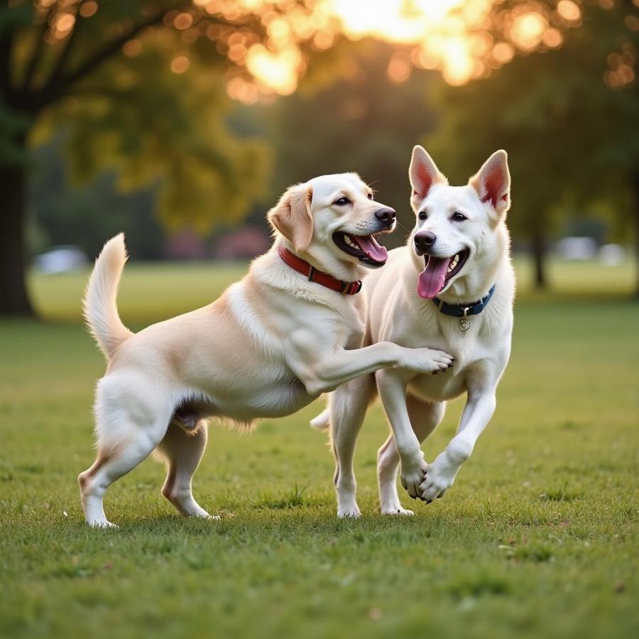 Two Dogs Playing in the Park