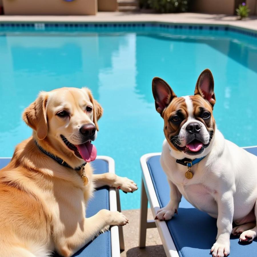 Dogs Relaxing by the Pool in Palm Springs