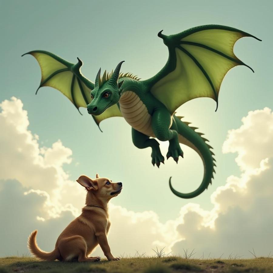 Dog Watching a Dragon in Flight