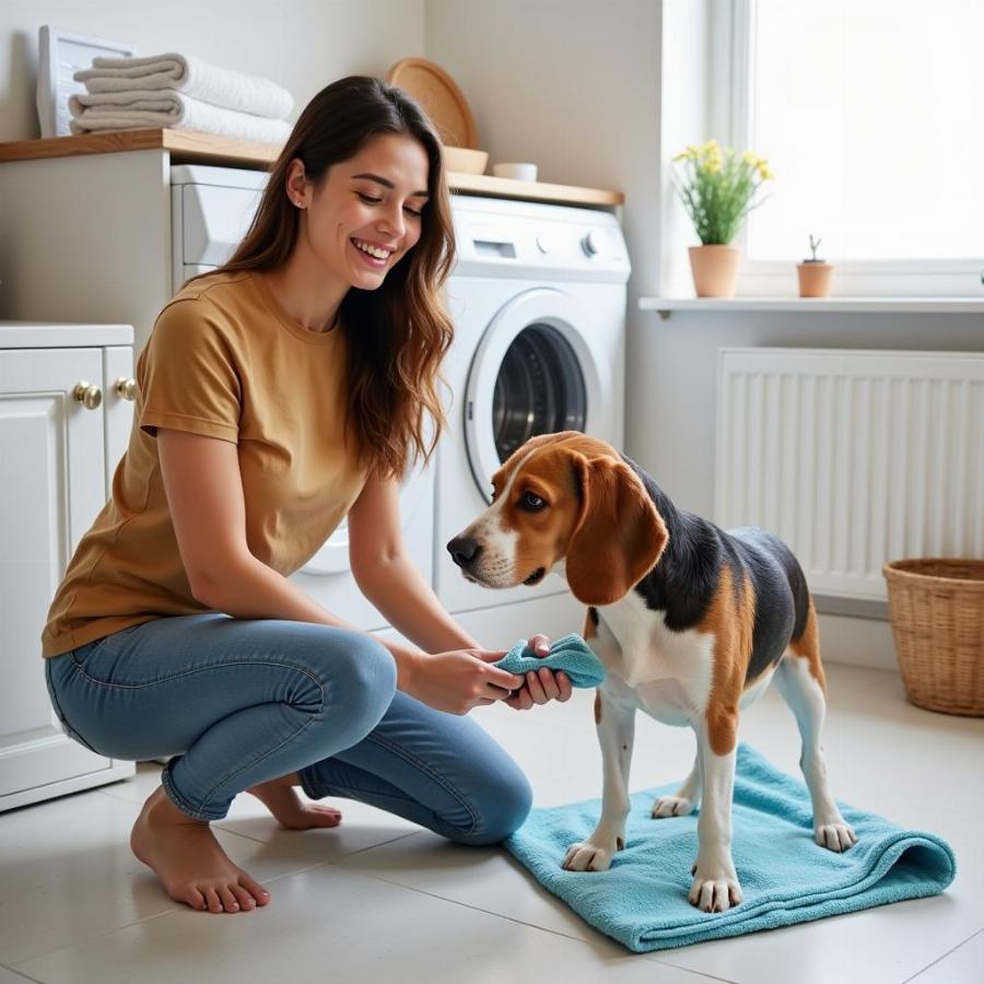 Drying Dog in Laundry Room