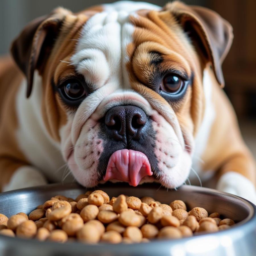 English Bulldog Enjoying a Meal