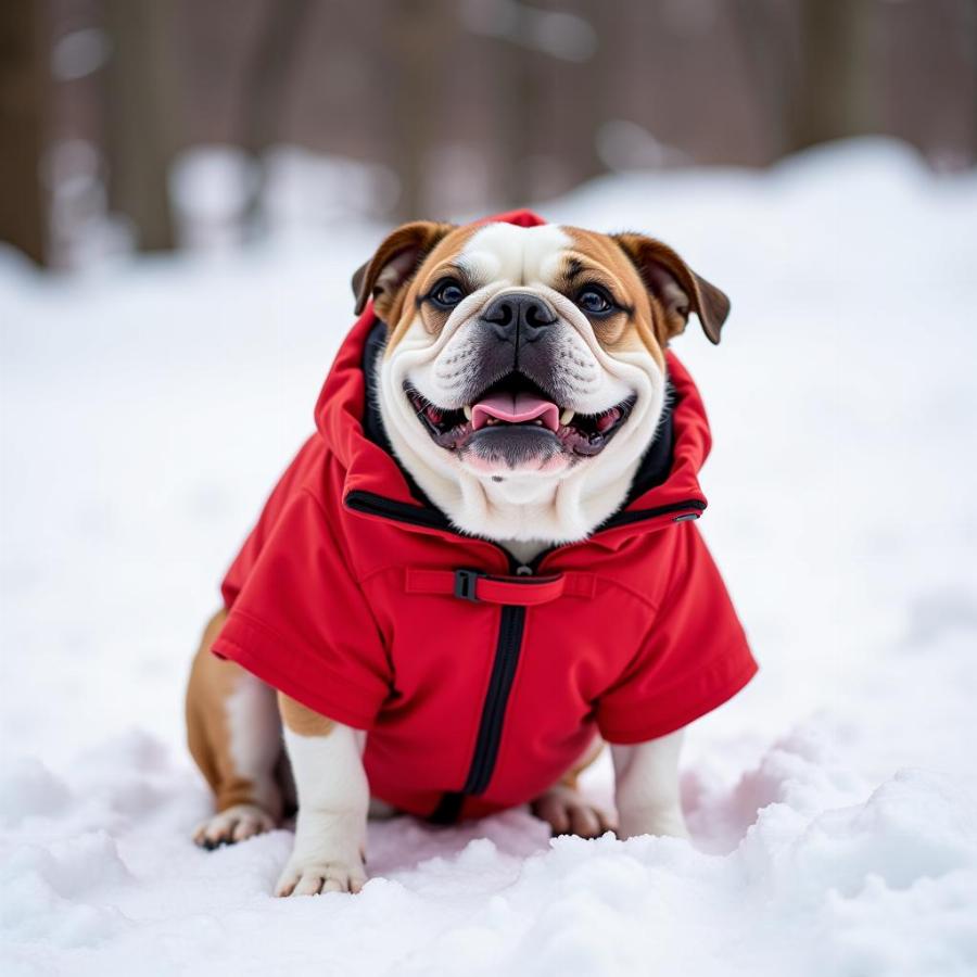 English Bulldog Wearing a Winter Coat