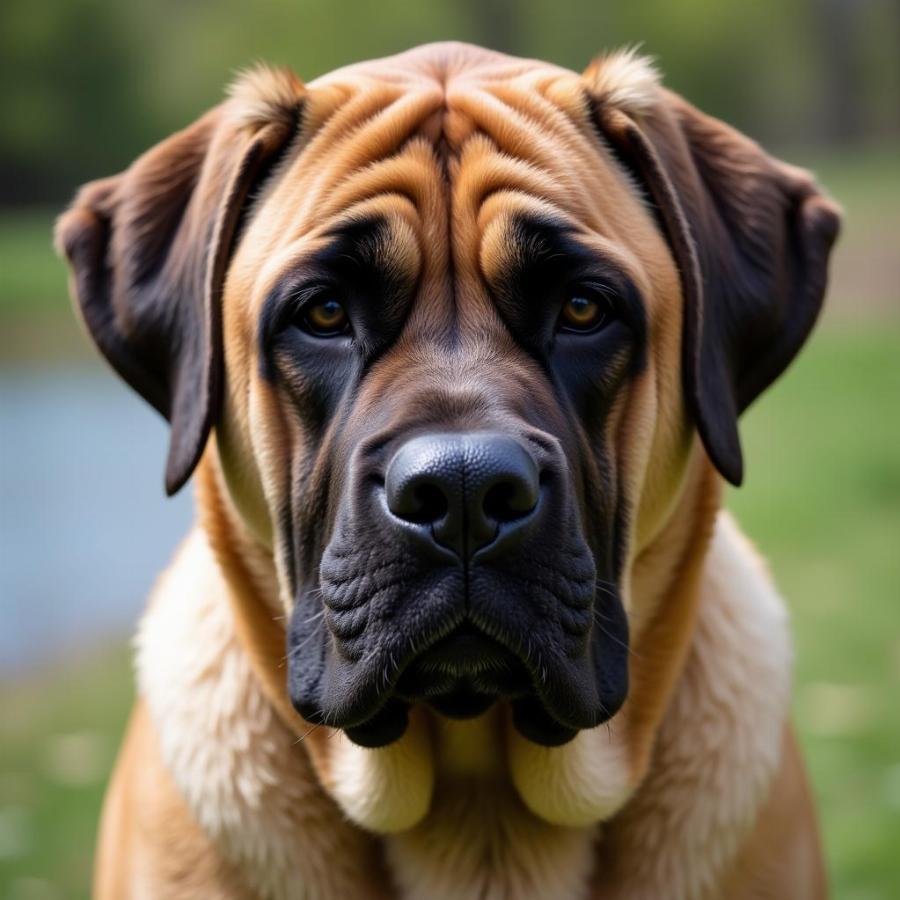 Close-up of an English Mastiff's head