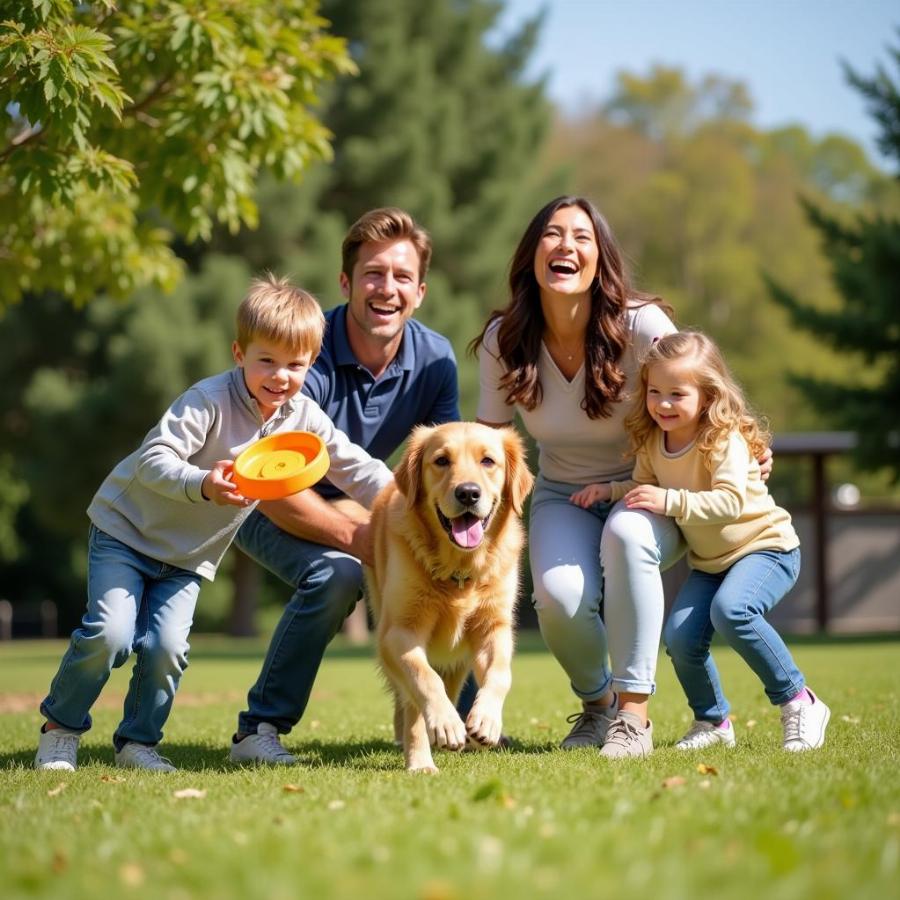 Family Enjoying Time with Dog at the Park