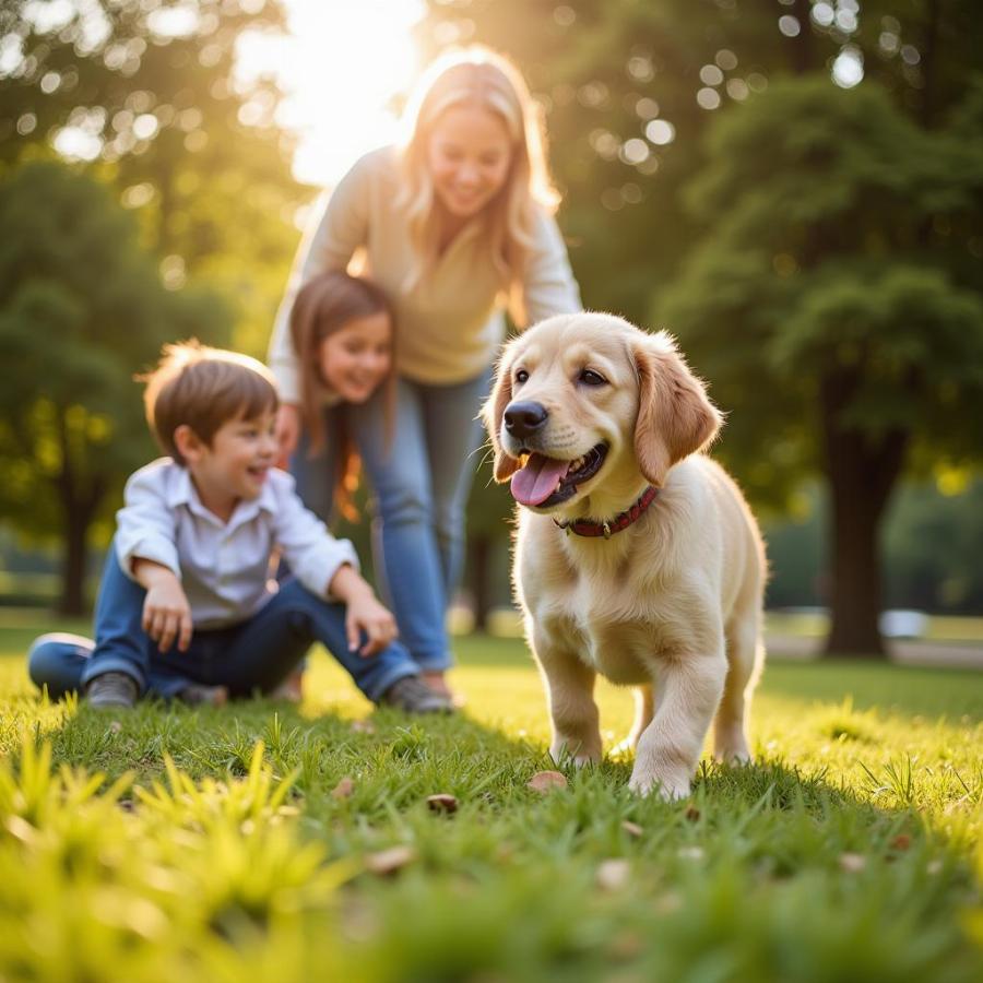 Family Playing with Puppy