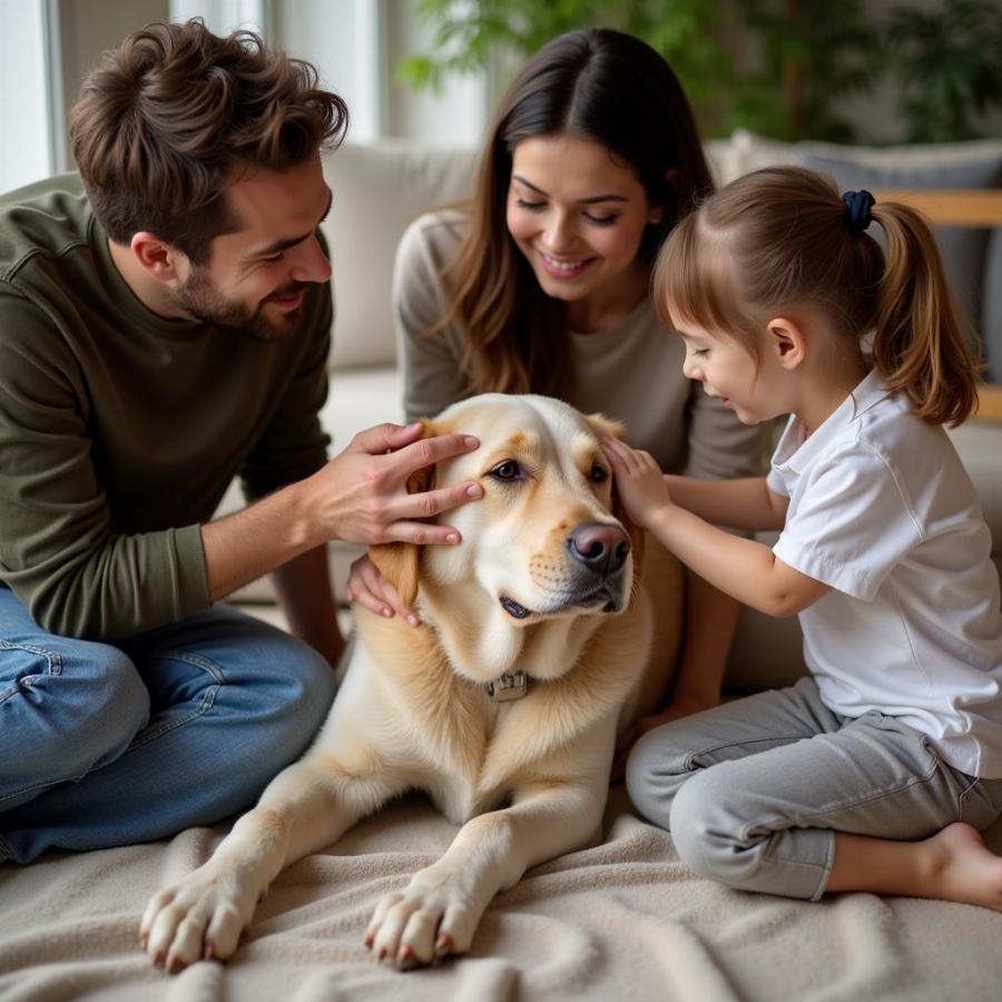 Family saying goodbye to their beloved dog