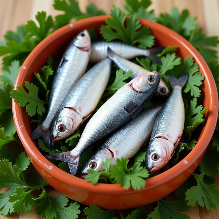 Frozen Whole Sardines in a Dog Bowl