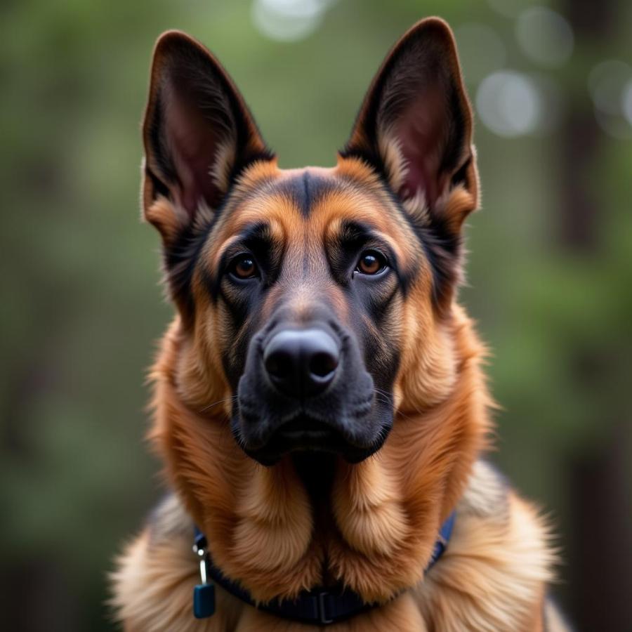 German Shepherd standing alert