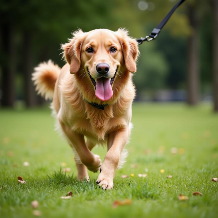 Golden Retriever running off-lead in a park