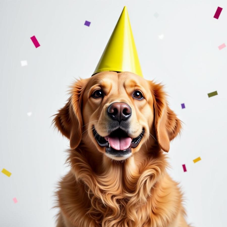 Golden Retriever with Party Hat