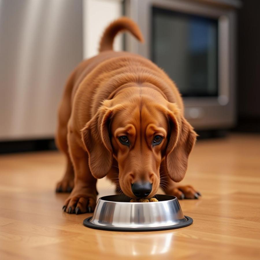 Golden Weiner Dog Enjoying Mealtime