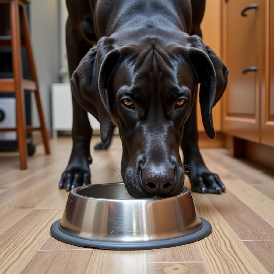 Great Dane Eating from a Bowl