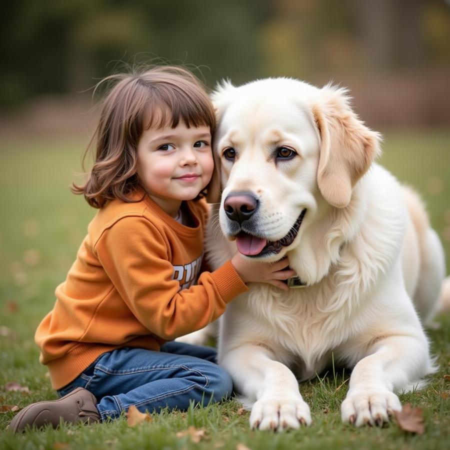 Great Pyrenees Dog with Child