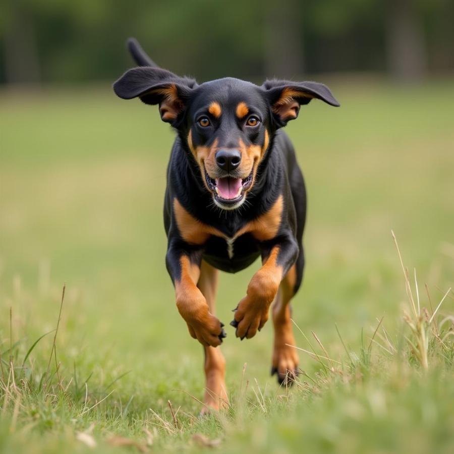 Greek Hound Dog running through a field