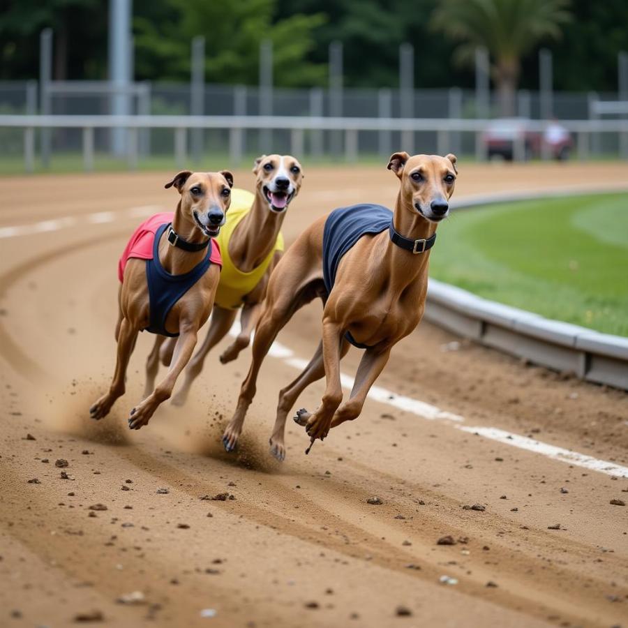 Greyhounds rounding a turn