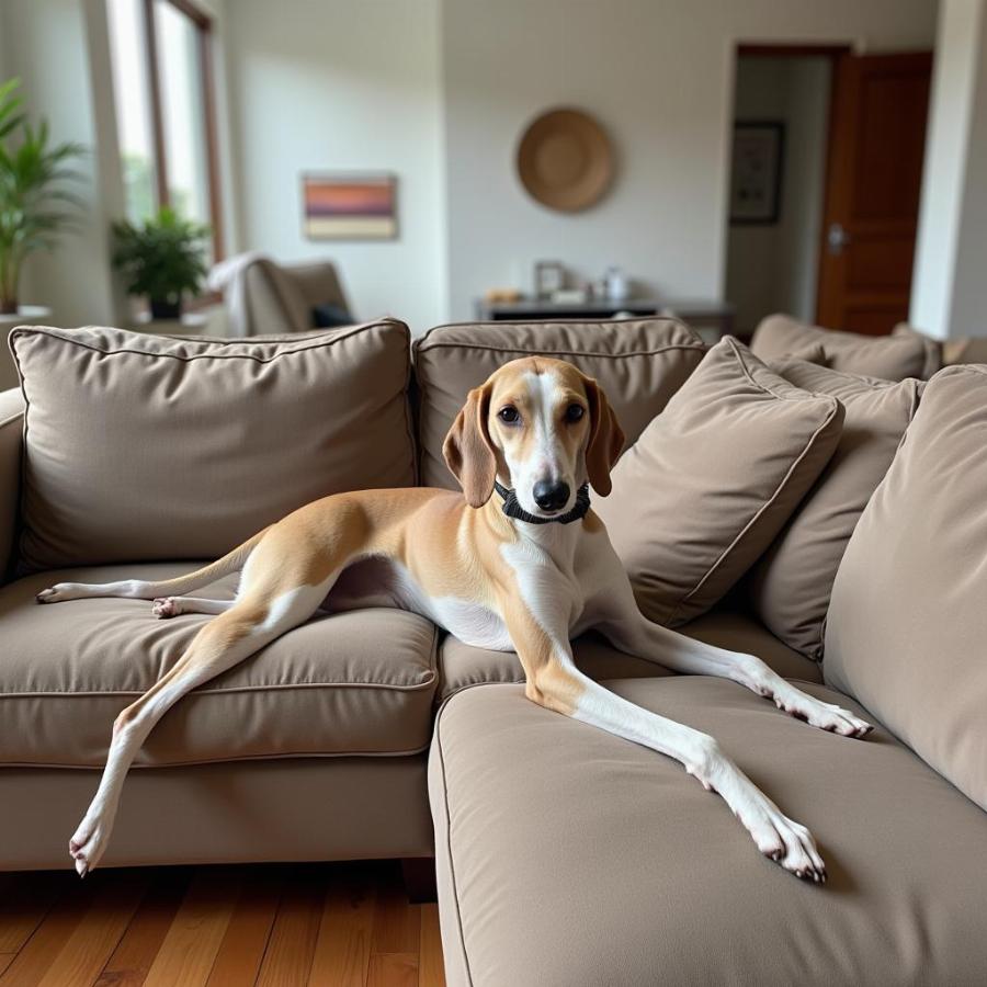 Greyhound Relaxing on Couch