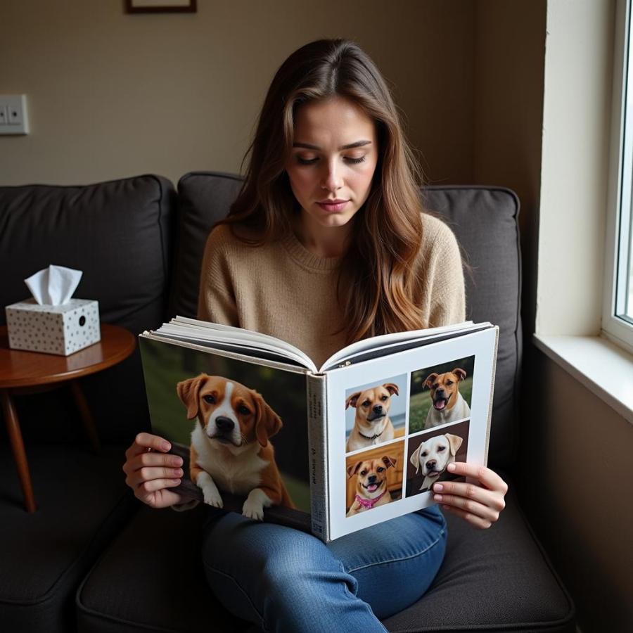 Grieving Dog Owner with Photo Album