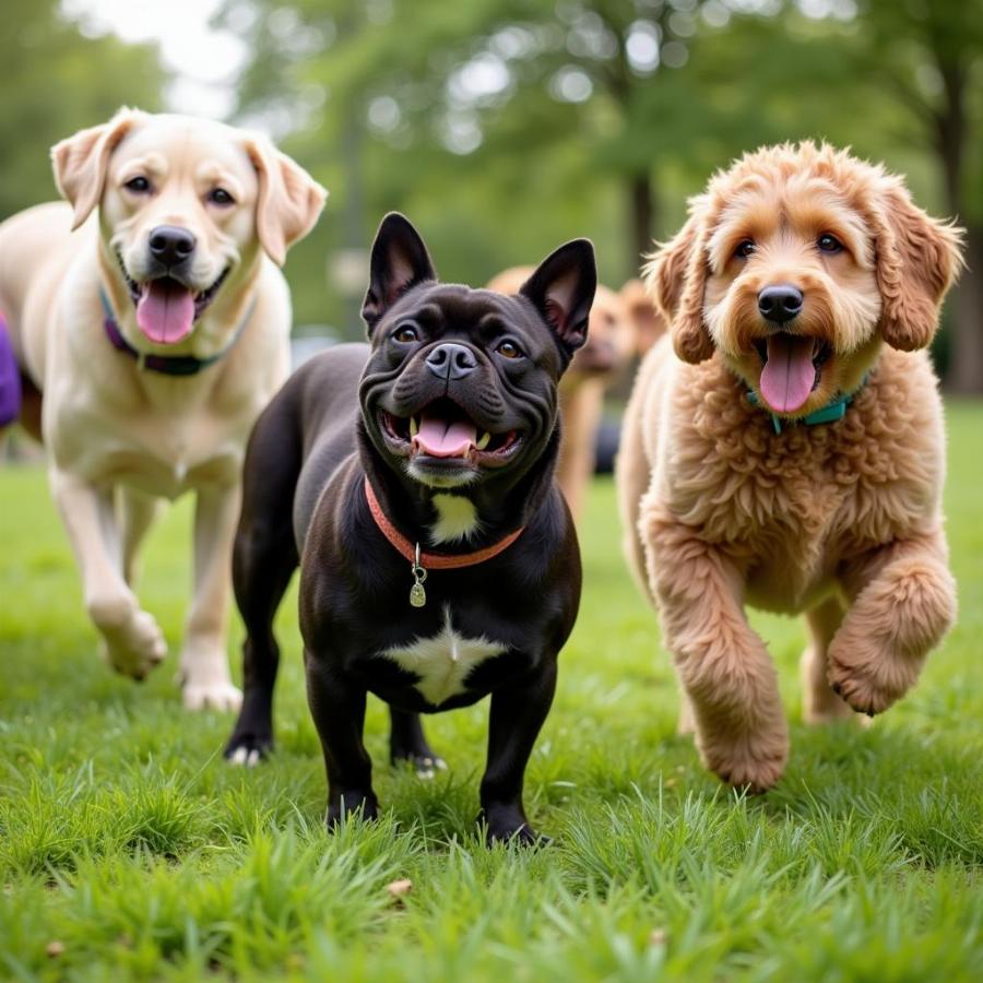 Group of Dogs Playing in a Park