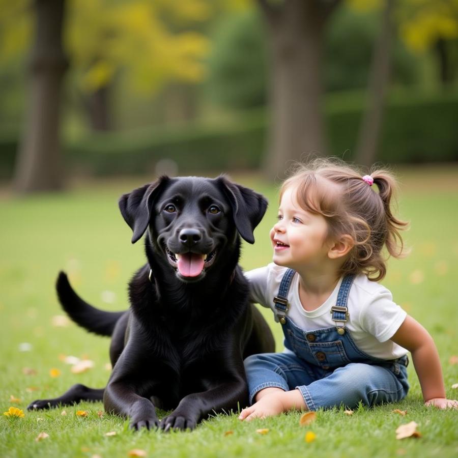 Happy Black Dog in a Family Setting