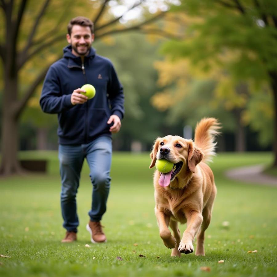 Happy dog and owner playing