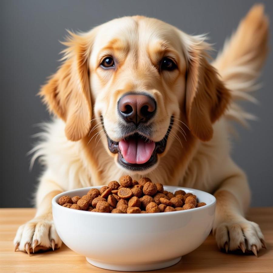 Happy dog eating homemade food