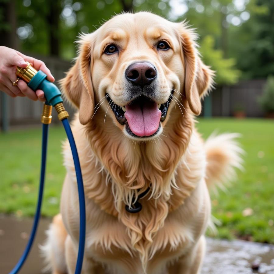 Dog Enjoying Outdoor Bath