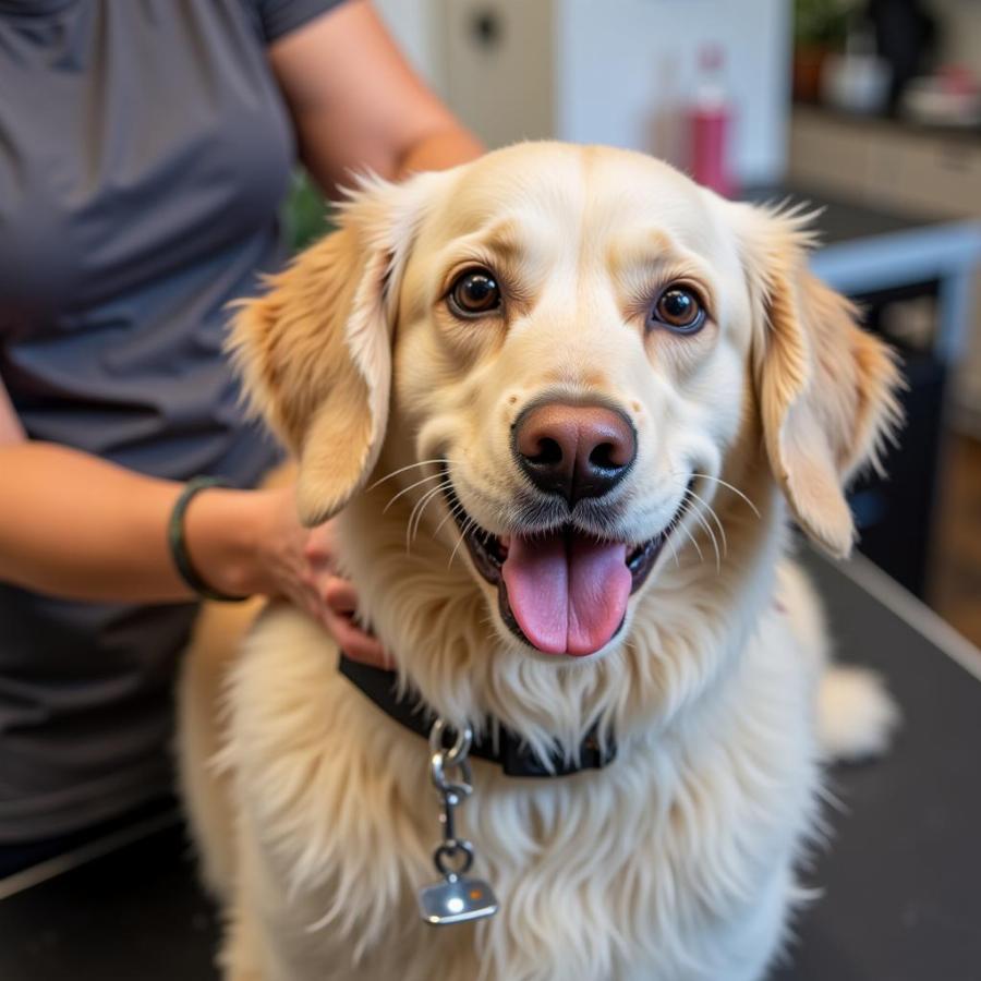 Happy Dog Getting Groomed in Charlottesville