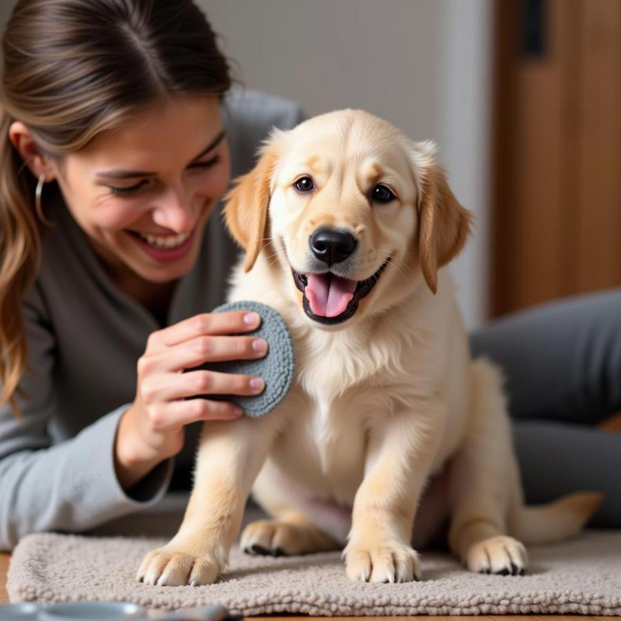 Grooming Mitt Session with a Happy Dog