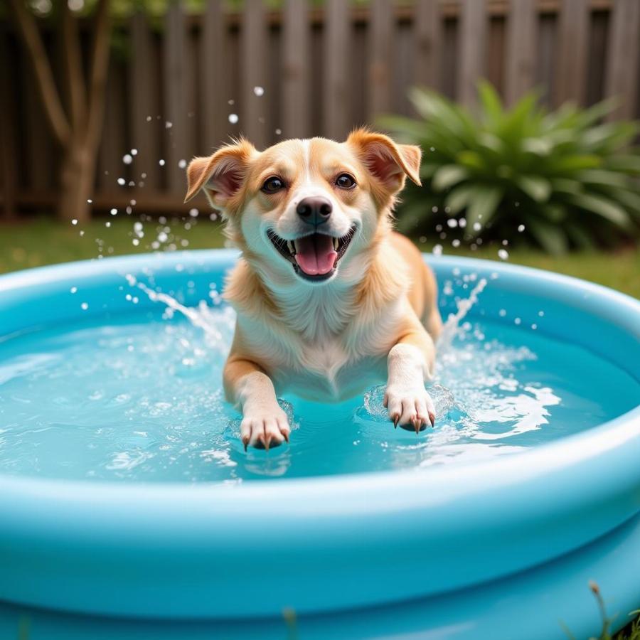 A small dog enjoying a refreshing dip in a small pool