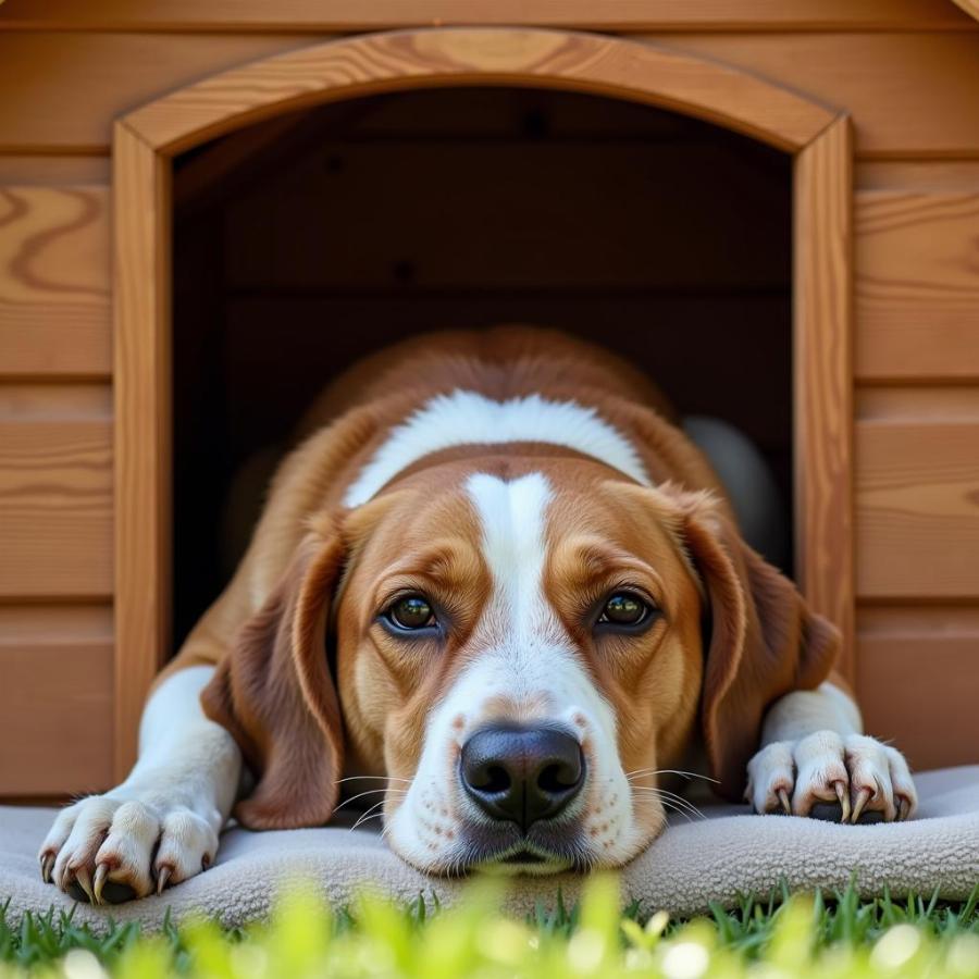 Happy Dog Relaxing in Dog House