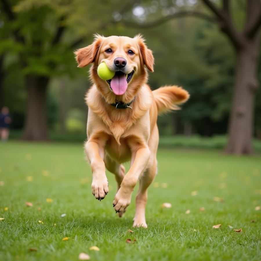 Happy Dog Playing Fetch in a Park