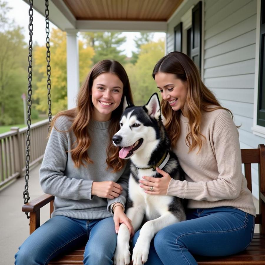 Happy Family with their Adopted Alaskan Malamute Rescue Dog