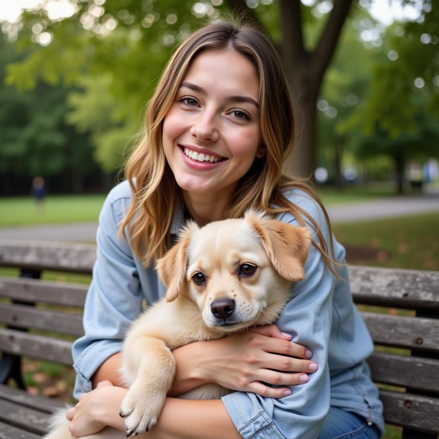 Owner cuddling with their small dog