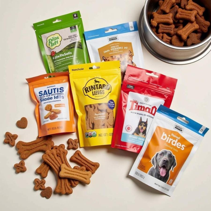 A variety of healthy dog treats on a table