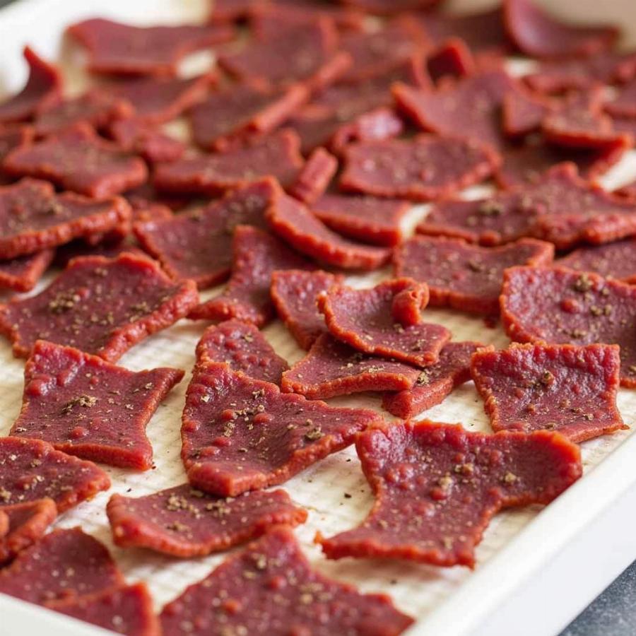 Dehydrating lean beef slices for homemade dog treats