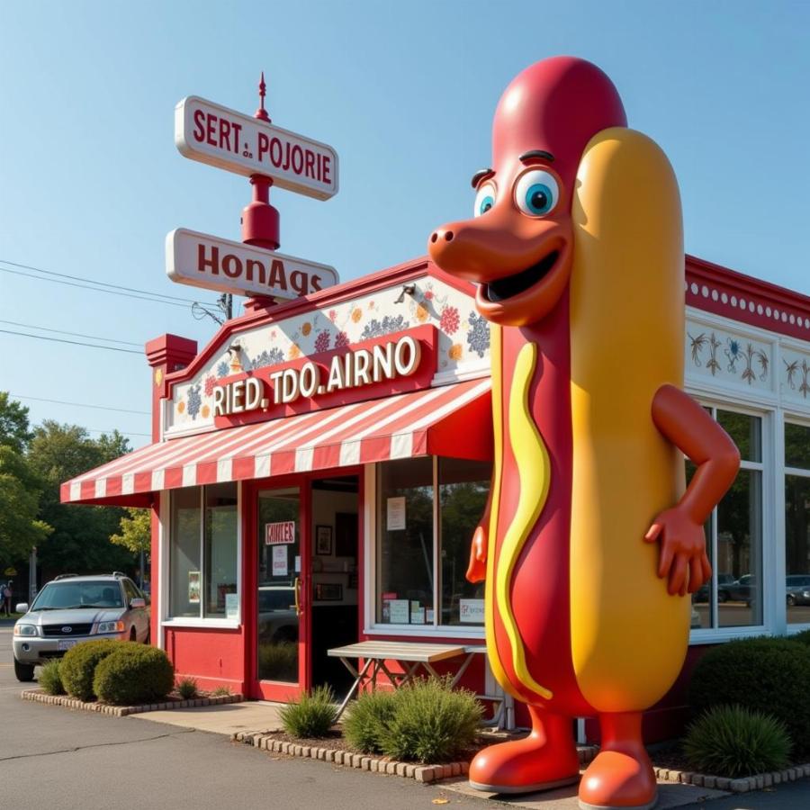 Hot Dog Statue Outside Roadside Diner