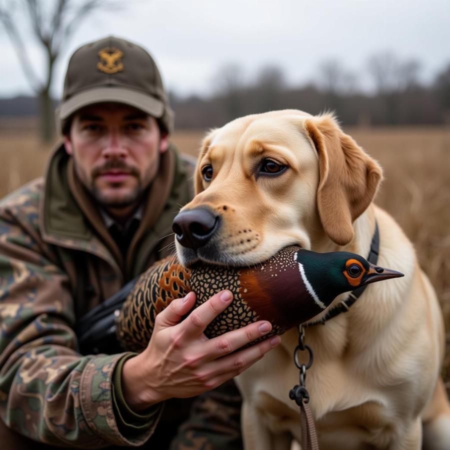 Hunter and Retriever with Bird