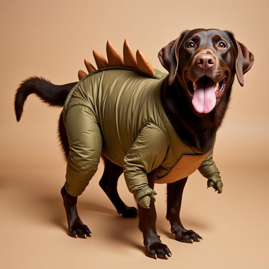 Dog in an inflatable dinosaur costume