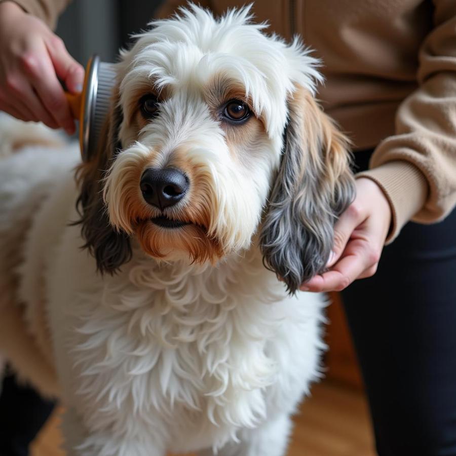 Irish Sheepdog being groomed