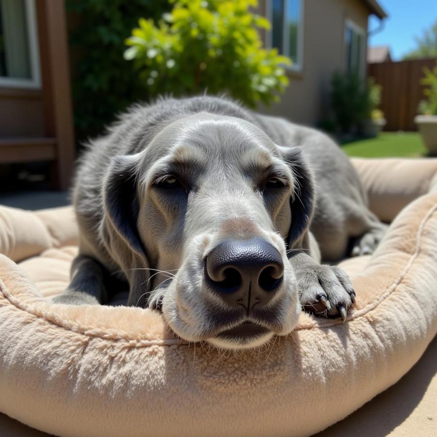 Senior Irish Wolfhound Relaxing in Sunny Backyard