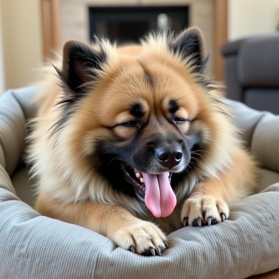 Keeshond Relaxing at Home