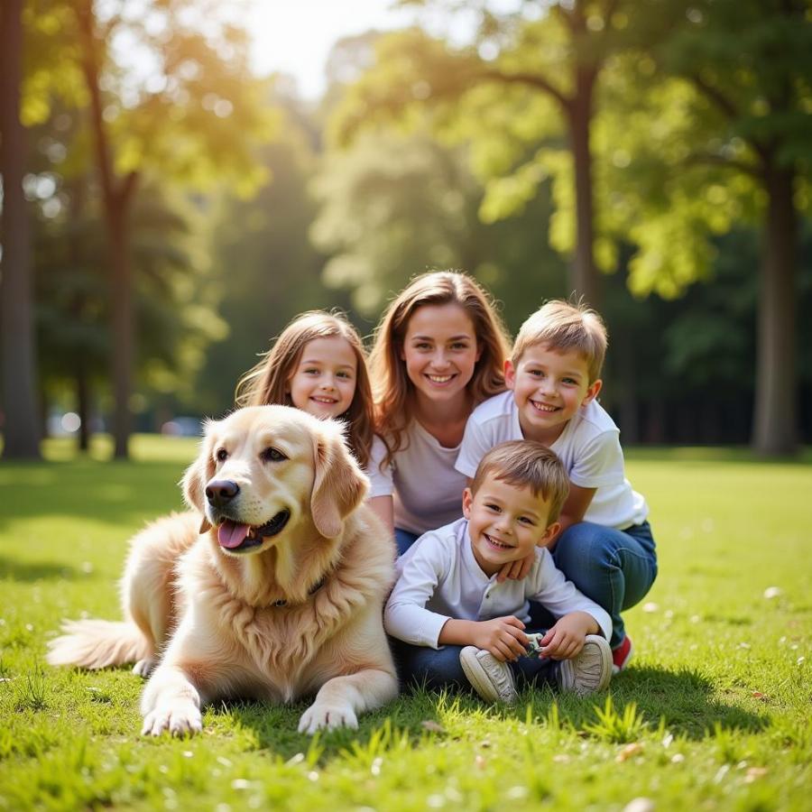 Family with Large Dog Outdoors