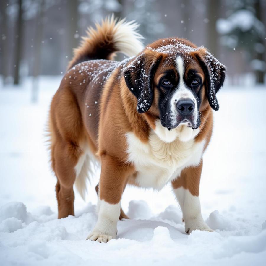 Large Dog Shivering in Snow