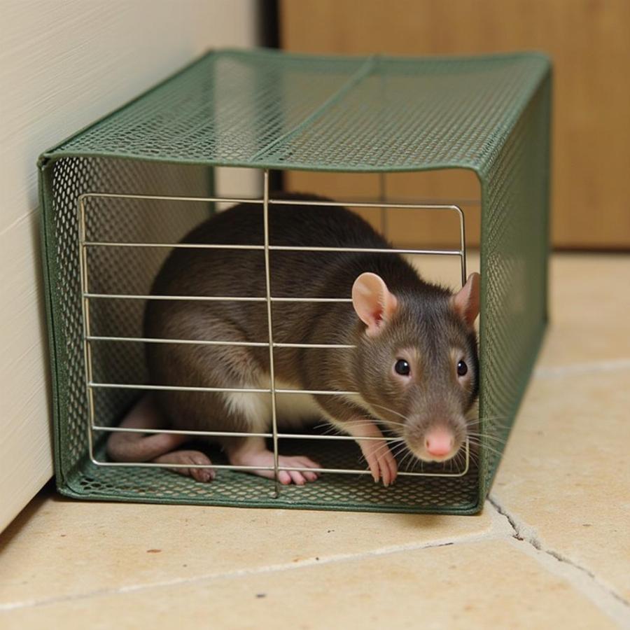 A rat caught in a live trap