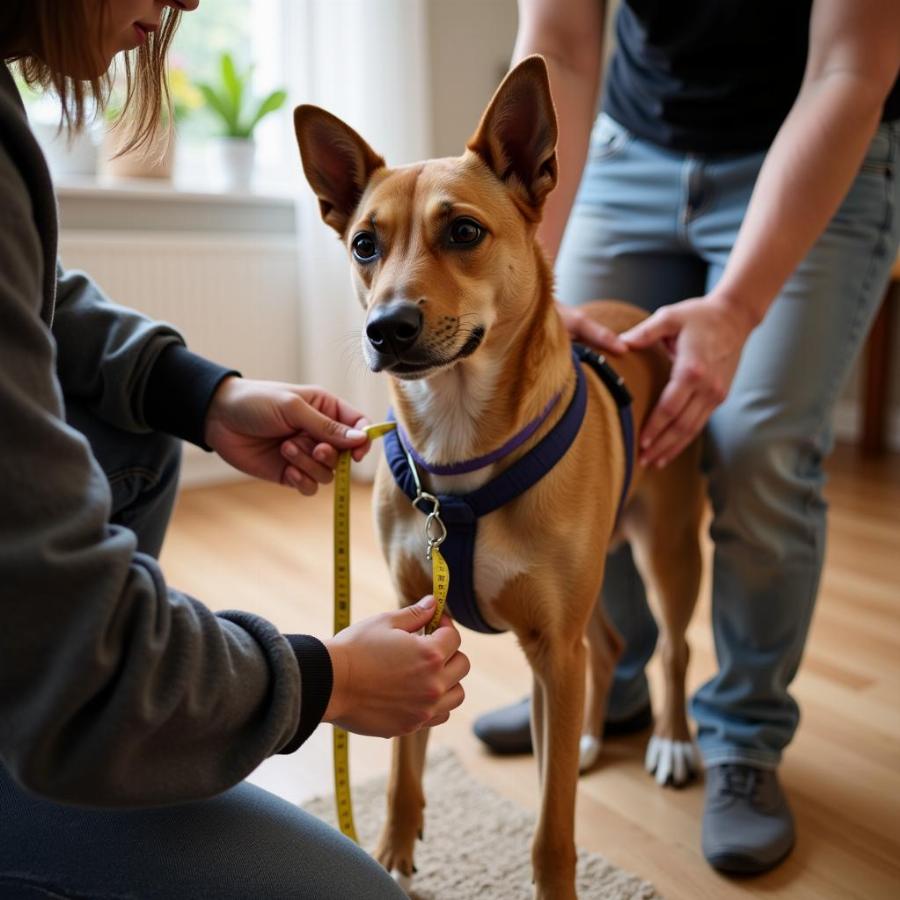 Measuring a dog for a costume