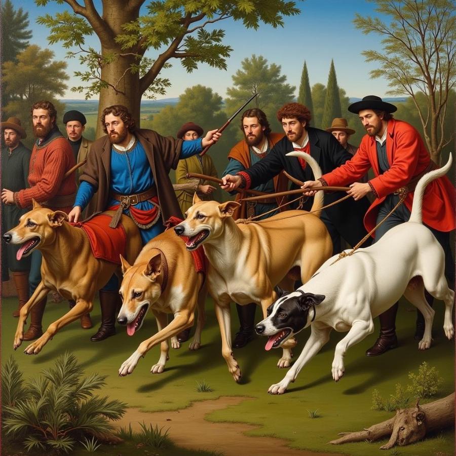 Dogs in Medieval Hunting Scene