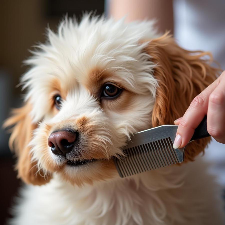 Dog Grooming with a Metal Comb