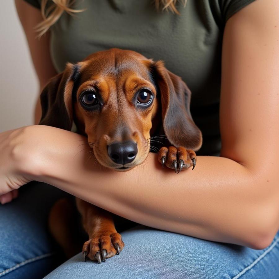 Micro Weiner Dog Cuddling with Owner