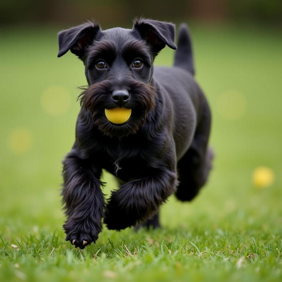 Miniature Schnauzer Playing Fetch