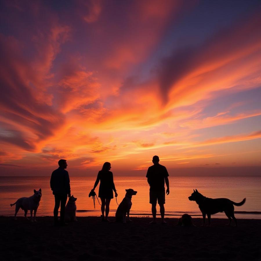 Dogs enjoying sunset at Mitchell's Cove Beach